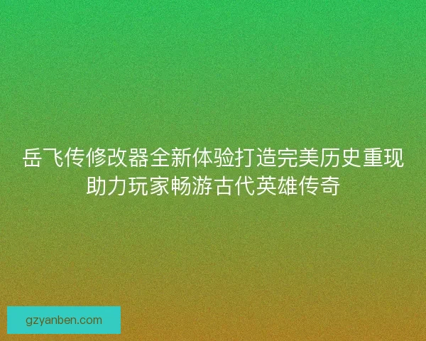 岳飞传修改器全新体验打造完美历史重现助力玩家畅游古代英雄传奇